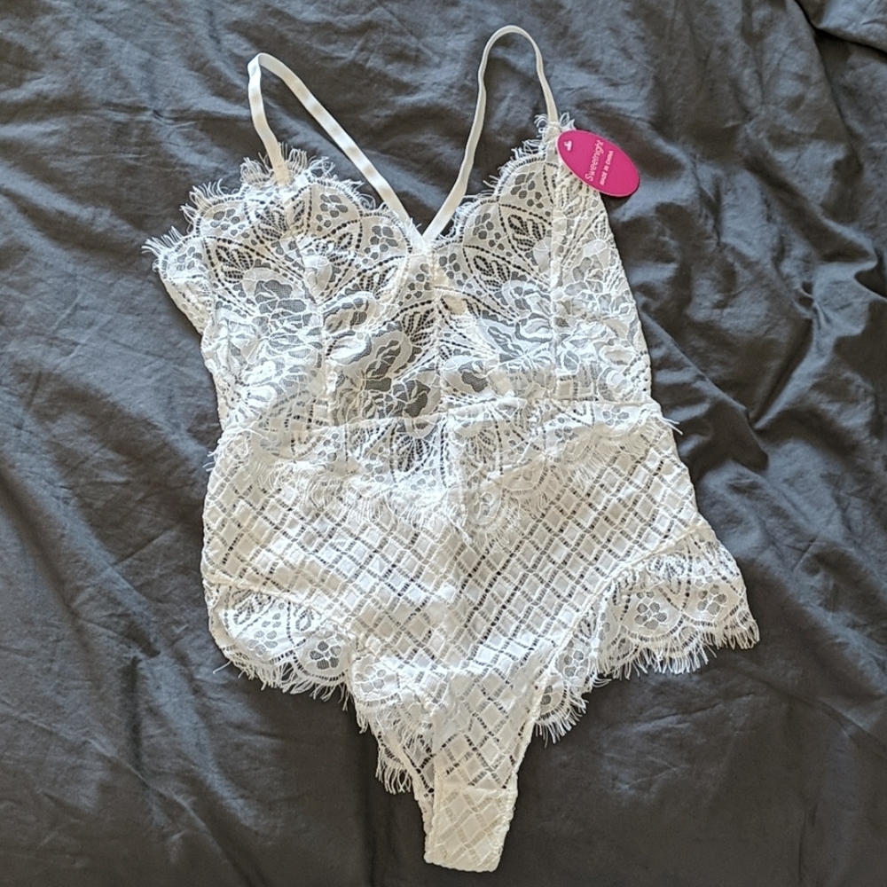 White lace bodysuit lingerie
